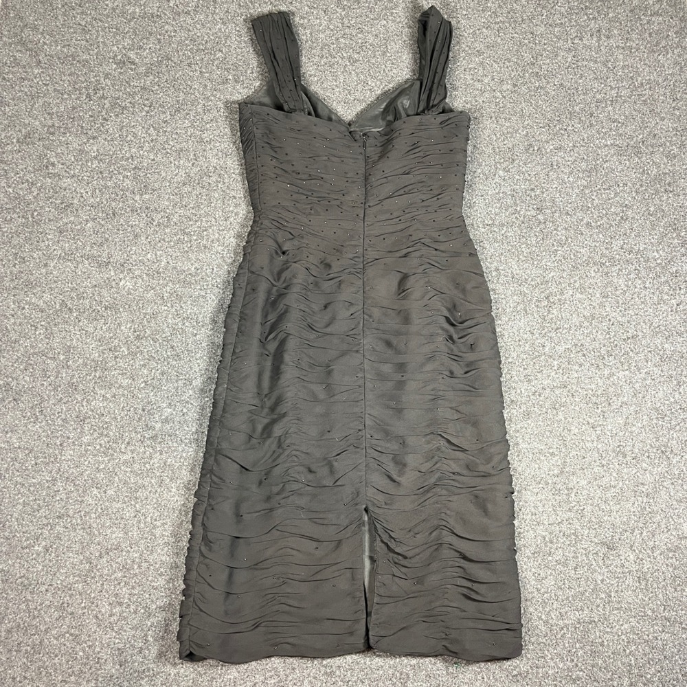 Papell Boutique Evening Black Silk Ruched Beaded Formal Cocktail Party Dress Sz6 - Picture 10 of 10